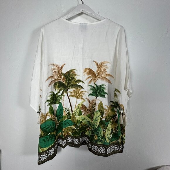 JM Collection Womens Tropic Retreat Palm Print Linen Blend Blouse Top XXL New - Picture 2 of 10